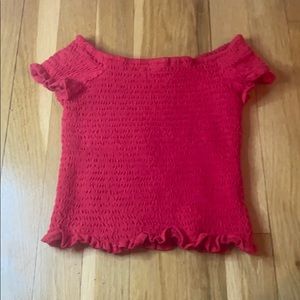 Red smocked crop top